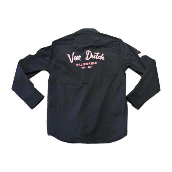 Von Dutch Graphic Button-Front Long Sleeve Shirt Men’s SMALL Solid Black - Picture 2 of 7